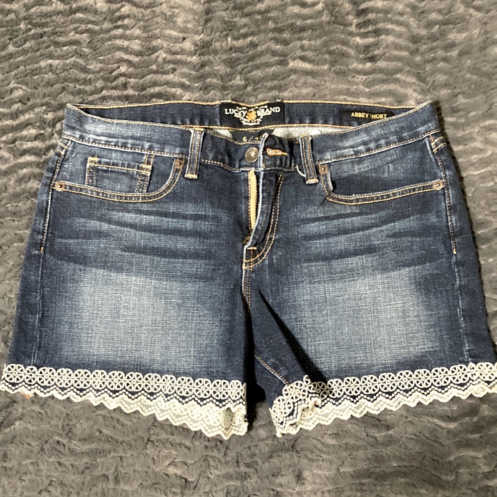 Lucky Brand Indigo Jean Shorts with Lace Hem